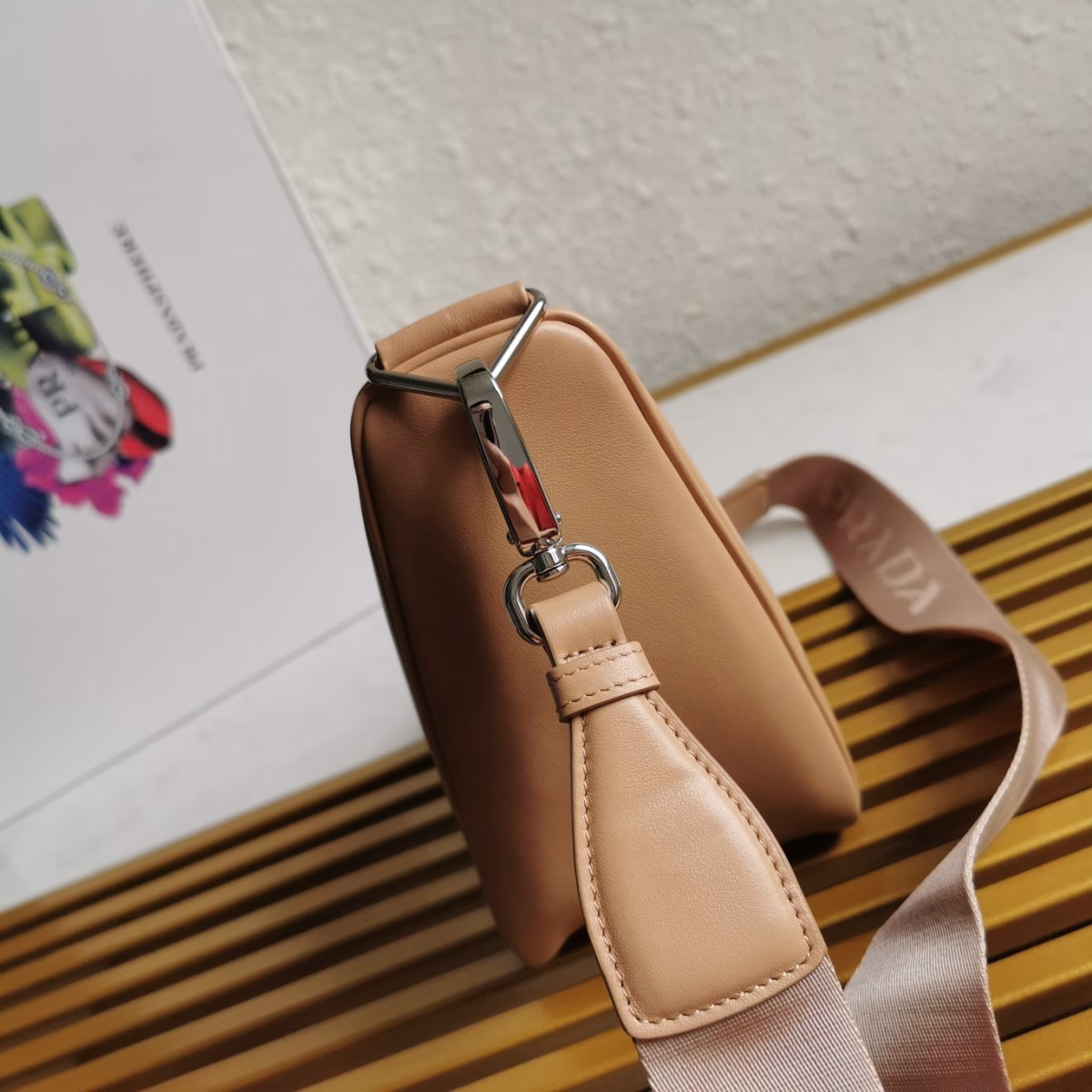 Prada Triangle Shoulder Bag In Beige Leather - Image 6