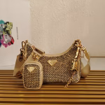 Prada Re-Edition 2005 Bag In Gold Satin with Crystal - Image 6