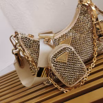 Prada Re-Edition 2005 Bag In Gold Satin with Crystal - Image 3