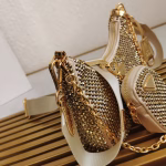 Prada Re-Edition 2005 Bag In Gold Satin with Crystal - Image 4