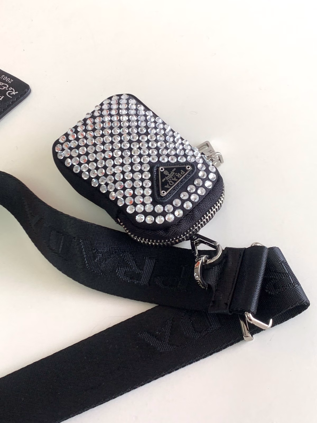 Prada Re-Edition 2005 Bag In Black Satin with Crystals - Image 4
