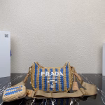 Prada Re-Edition 2005 Bag In Beige and Blue Stripe Raffia - Image 6