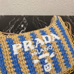 Prada Re-Edition 2005 Bag In Beige and Blue Stripe Raffia - Image 4