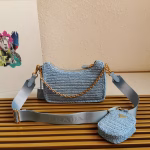 Prada Re-Edition 2005 Shoulder Bag In Blue Raffia - Image 9