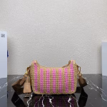 Prada Re-Edition 2005 Bag In Beige and Pink Stripe Raffia - Image 7