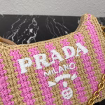 Prada Re-Edition 2005 Bag In Beige and Pink Stripe Raffia - Image 10