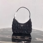 Prada Mini Hobo Bag In Black Nylon and Leather - Image 6