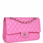 Medium Classic Double Flap Bag Neon Pink Lambskin Silver Hardware - Image 2