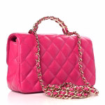 Lambskin Quilted Mini Crystal Top Handle Rectangular Flap Dark Pink - Image 3