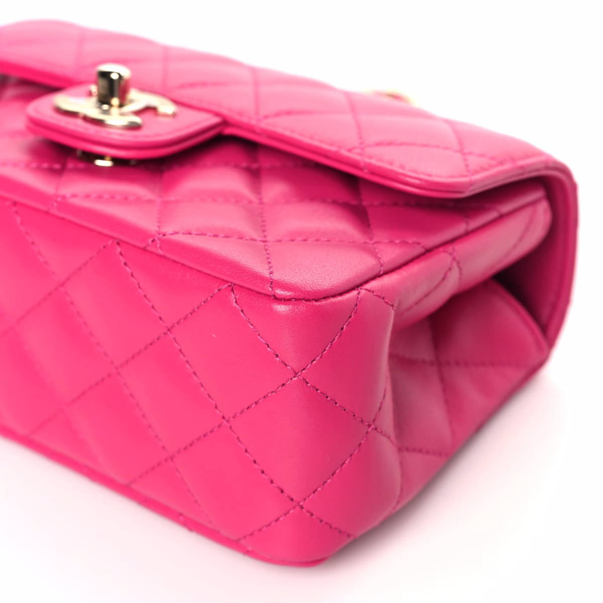 Lambskin Quilted Mini Crystal Top Handle Rectangular Flap Dark Pink - Image 4