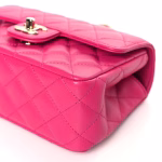 Lambskin Quilted Mini Crystal Top Handle Rectangular Flap Dark Pink - Image 4
