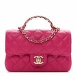 Lambskin Quilted Mini Crystal Top Handle Rectangular Flap Dark Pink