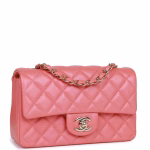 Mini Rectangular Flap Bag Pink Iridescent Lambskin Light Gold Hardware - Image 6