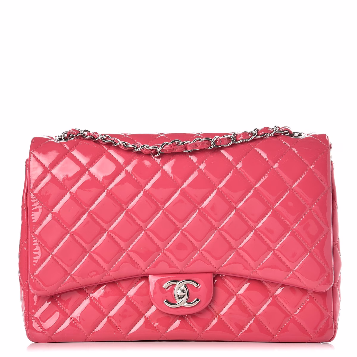 NEW ARRIVAL-Patent Maxi Quilted Double Flap Dark Pink - Image 1