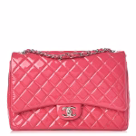 NEW ARRIVAL-Patent Maxi Quilted Double Flap Dark Pink