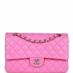 Medium Classic Double Flap Bag Neon Pink Lambskin Silver Hardware