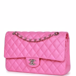 Medium Classic Double Flap Bag Neon Pink Lambskin Silver Hardware - Image 4