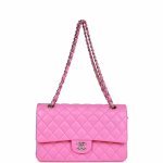Medium Classic Double Flap Bag Neon Pink Lambskin Silver Hardware - Image 5