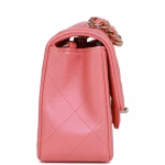 Mini Rectangular Flap Bag Pink Iridescent Lambskin Light Gold Hardware - Image 8