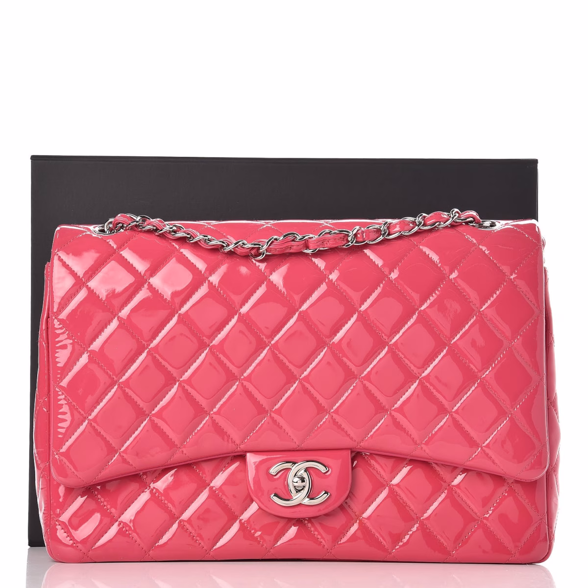 NEW ARRIVAL-Patent Maxi Quilted Double Flap Dark Pink - Image 6