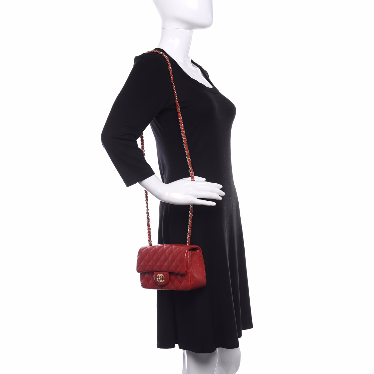 Lambskin Quilted Mini Rectangular Flap Red - Image 2