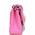 Medium Classic Double Flap Bag Neon Pink Lambskin Silver Hardware - Image 6