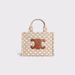 SMALL CABAS THAIS IN TEXTILE WITH TRIOMPHE CANVAS PRINT AND CALFSKIN WHITE