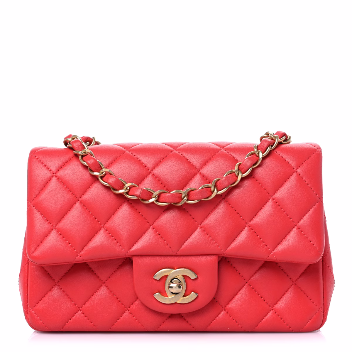 Lambskin Quilted Mini Rectangular Flap Red - Image 1