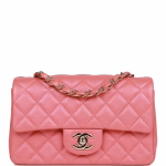 Mini Rectangular Flap Bag Pink Iridescent Lambskin Light Gold Hardware