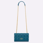 Dior Caro Belt Pouch with Chain In Steel Blue Calfskin