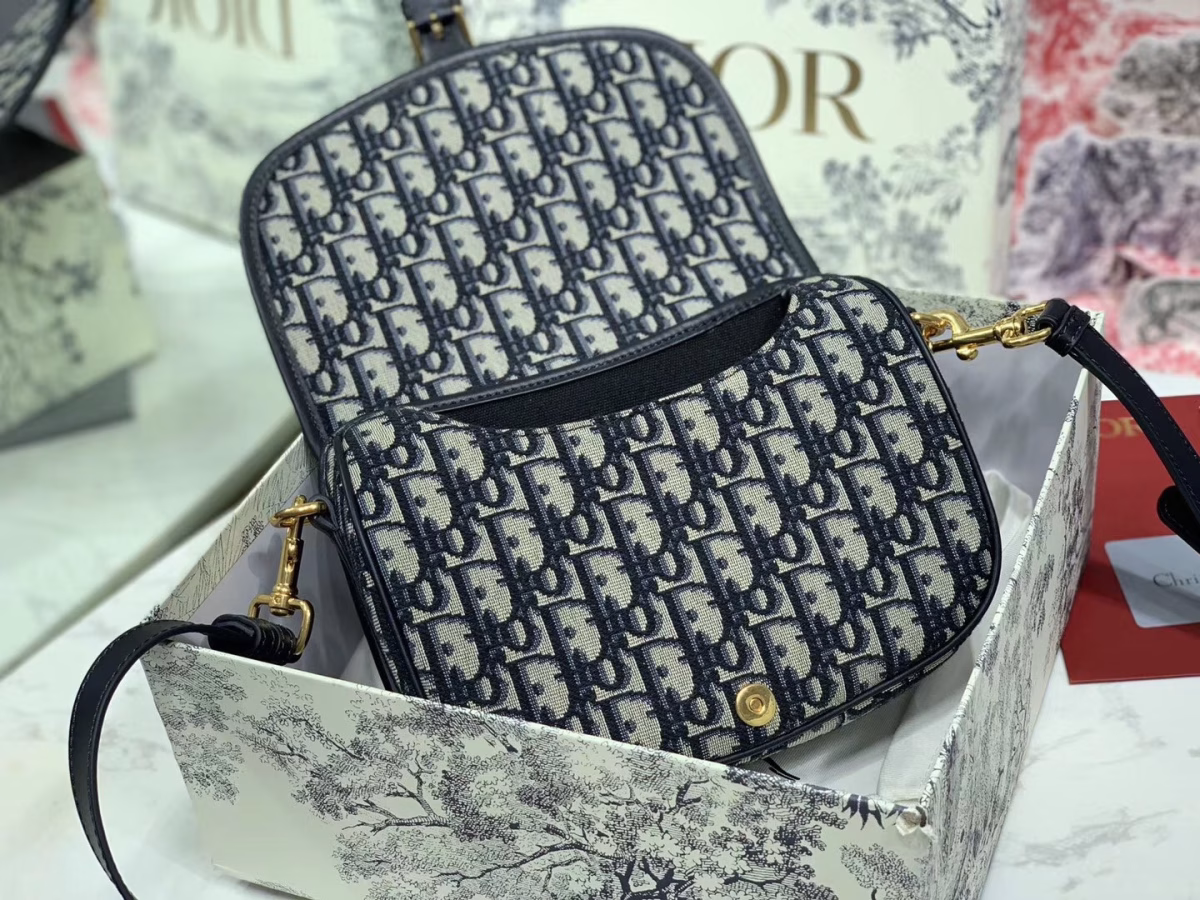 Dior Medium Bobby Bag In Blue Dior Oblique Canvas - Image 4