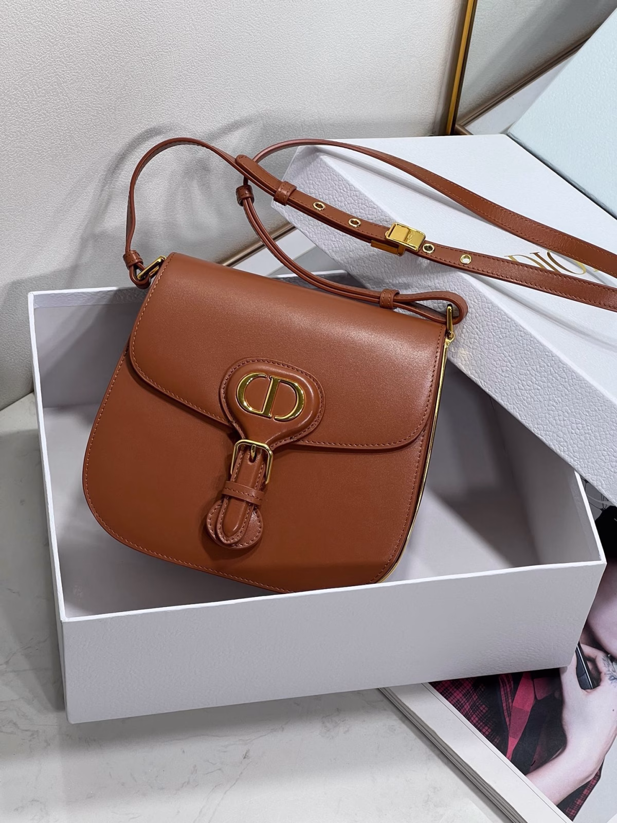Dior Bobby Frame Bag In Brown Box Calfskin - Image 8