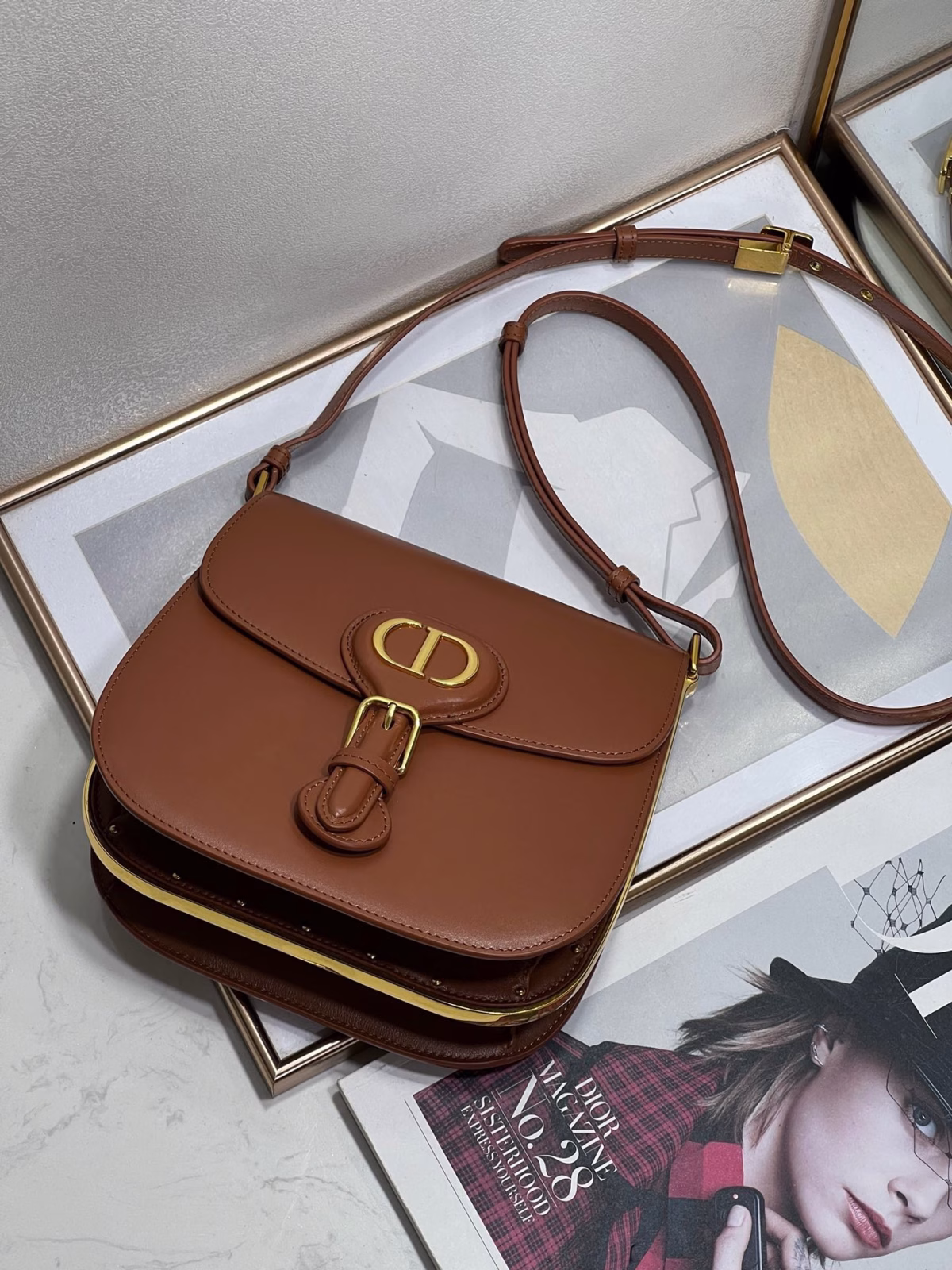 Dior Bobby Frame Bag In Brown Box Calfskin - Image 9
