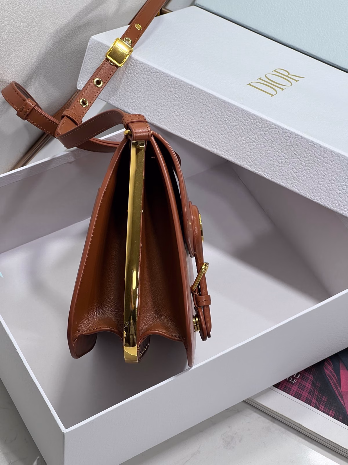 Dior Bobby Frame Bag In Brown Box Calfskin - Image 3