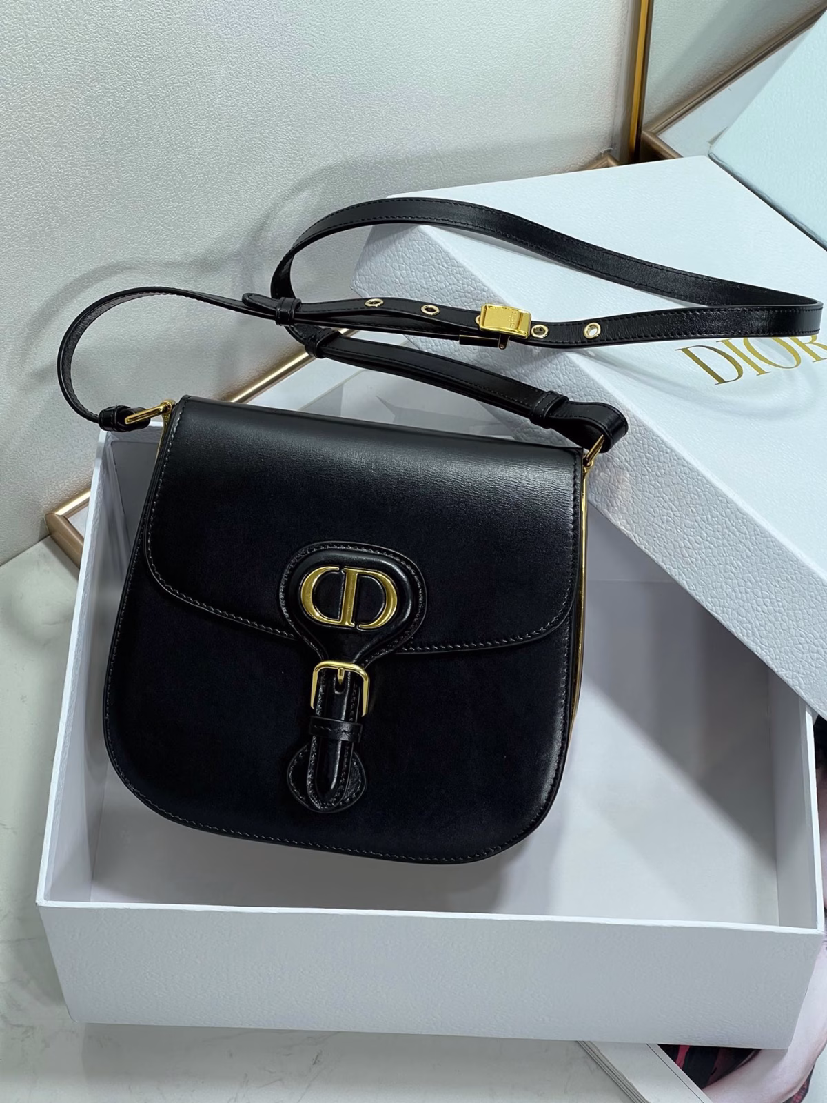 Dior Bobby Frame Bag In Black Box Calfskin - Image 8