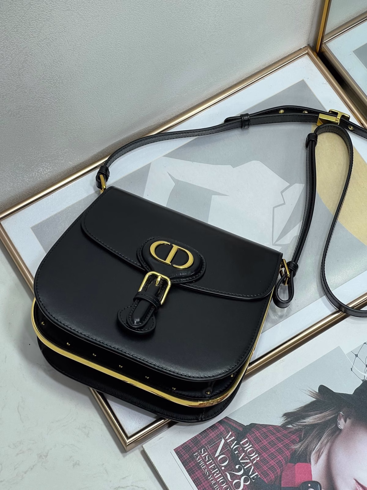 Dior Bobby Frame Bag In Black Box Calfskin - Image 9