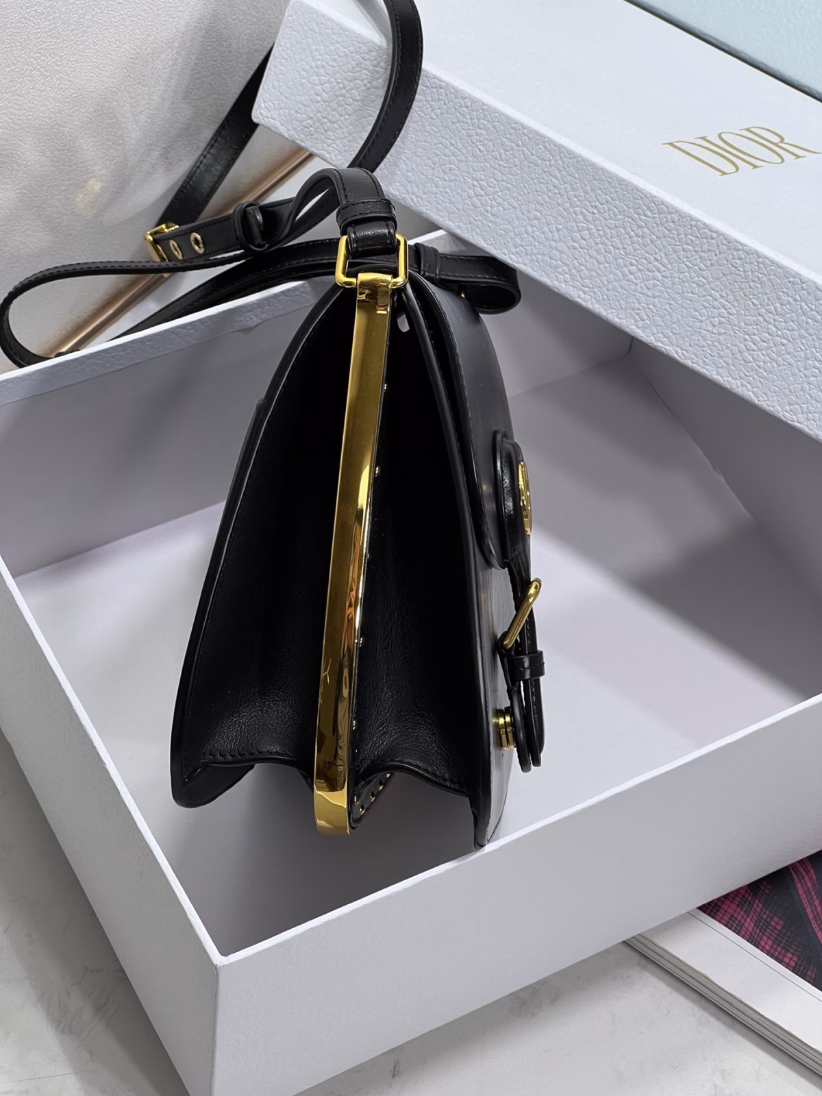 Dior Bobby Frame Bag In Black Box Calfskin - Image 3