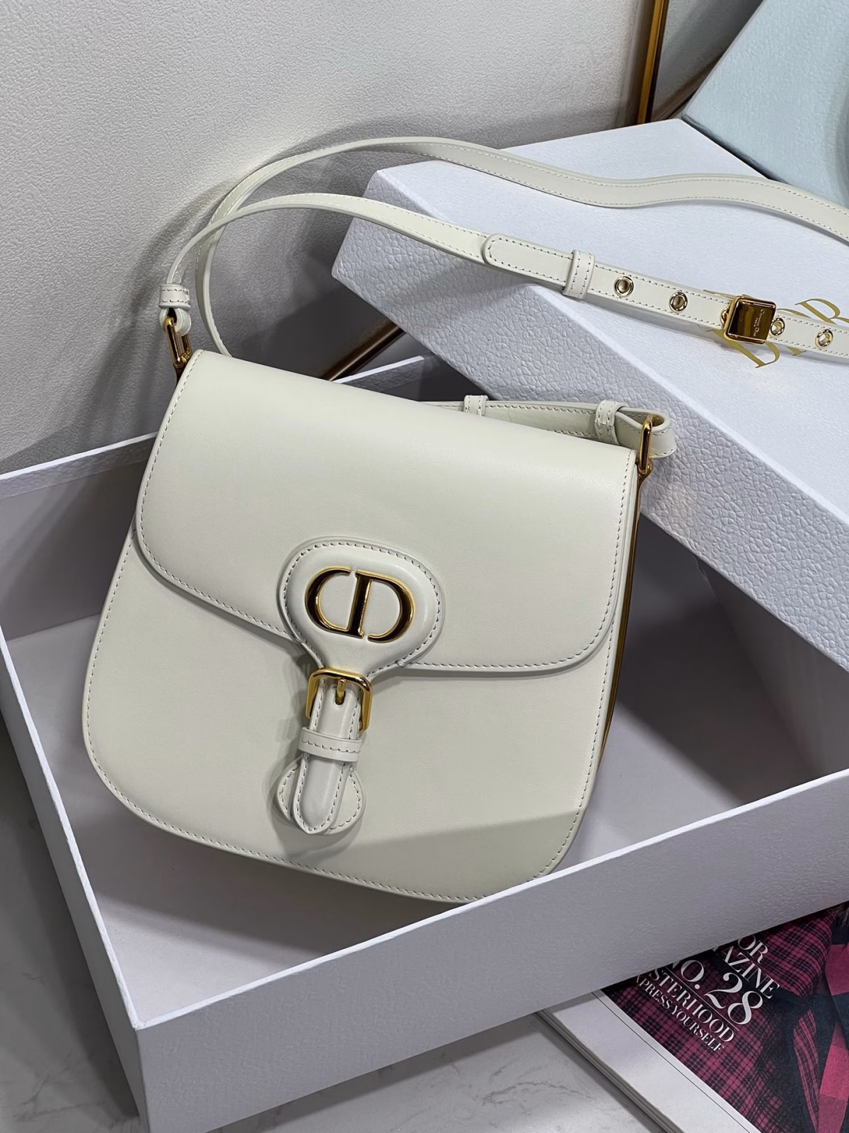 Dior Bobby Frame Bag In White Box Calfskin - Image 8