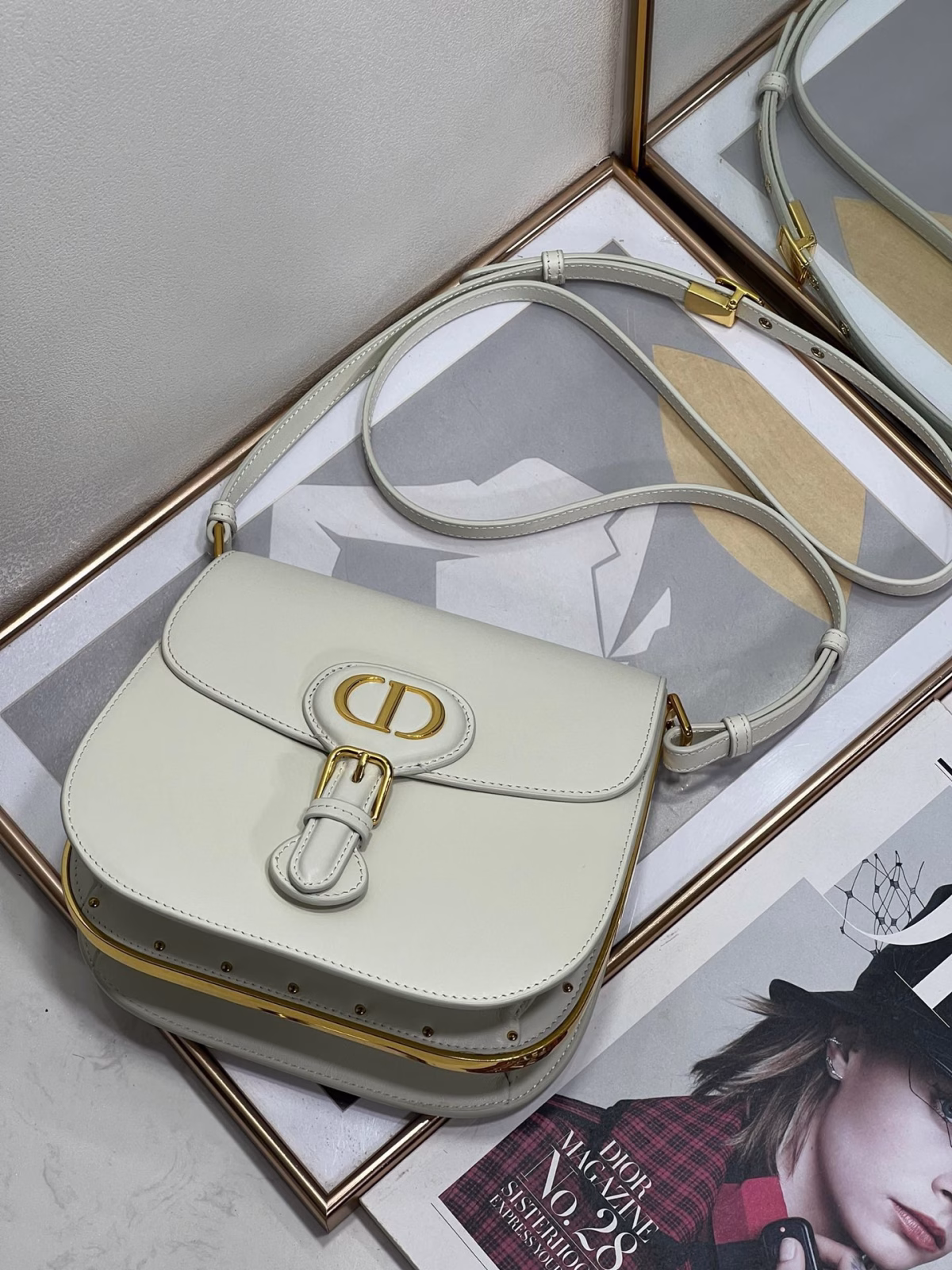 Dior Bobby Frame Bag In White Box Calfskin - Image 9