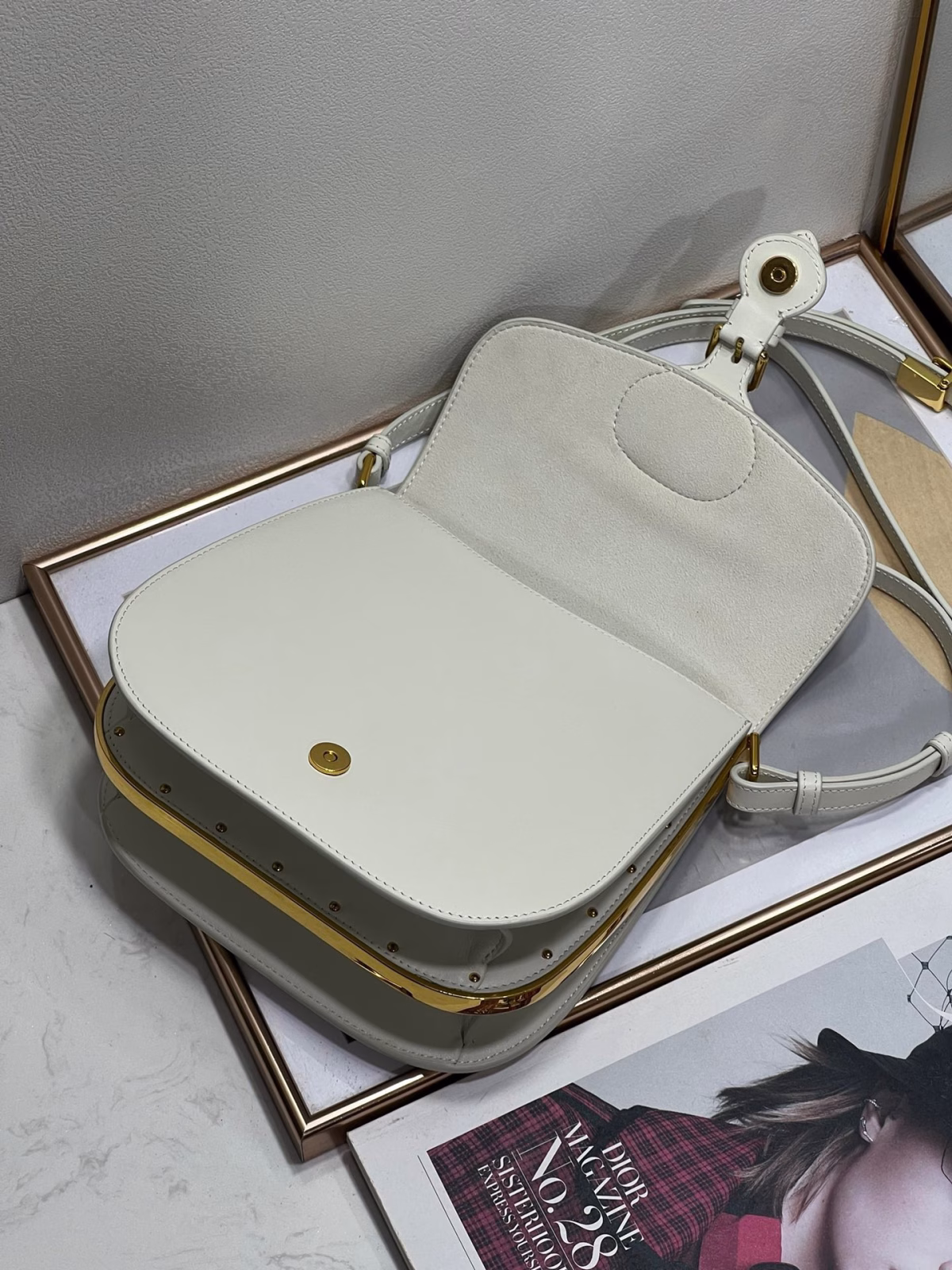 Dior Bobby Frame Bag In White Box Calfskin - Image 3