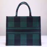 Dior Book Tote Bag In Green/Black Check Embroidered Canvas - Image 3