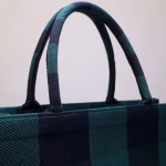 Dior Book Tote Bag In Green/Black Check Embroidered Canvas - Image 4