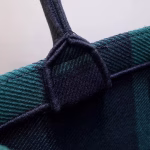 Dior Book Tote Bag In Green/Black Check Embroidered Canvas - Image 6