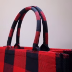Dior Book Tote Bag In Red/Black Check Embroidered Canvas - Image 2