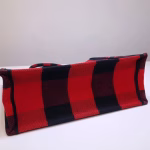 Dior Book Tote Bag In Red/Black Check Embroidered Canvas - Image 6