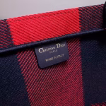 Dior Book Tote Bag In Red/Black Check Embroidered Canvas - Image 7
