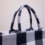 Dior Book Tote Bag In White/Black Check Embroidered Canvas - Image 2
