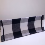 Dior Book Tote Bag In White/Black Check Embroidered Canvas - Image 6