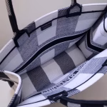 Dior Book Tote Bag In White/Black Check Embroidered Canvas - Image 4