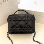 Dior Caro Box Bag with Chain in Black Macrocannage Calfskin - Image 6